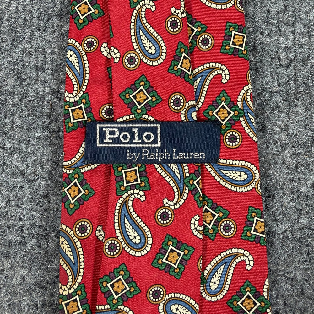 Polo Ralph Lauren Men Red Paisley Silk Tie Hand Made USA Medallion Necktie #4915